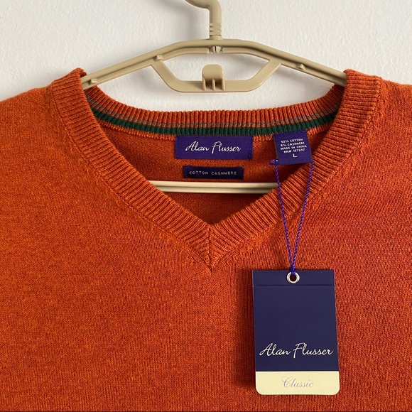 Alan Flusser Fine Cashmere Vneck Sweater Orange - Picture 3 of 8